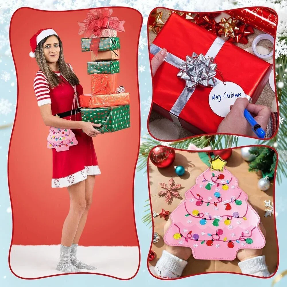 Women Christmas Tree Crossbody Purse Leather Storage Gifts Holiday Fashion